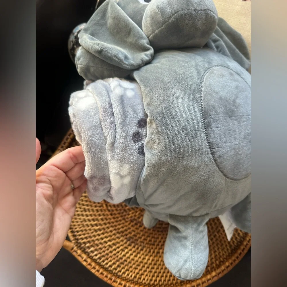 Warm + Cozy Gray Plush Dog Huggable Friend Blanket Set New